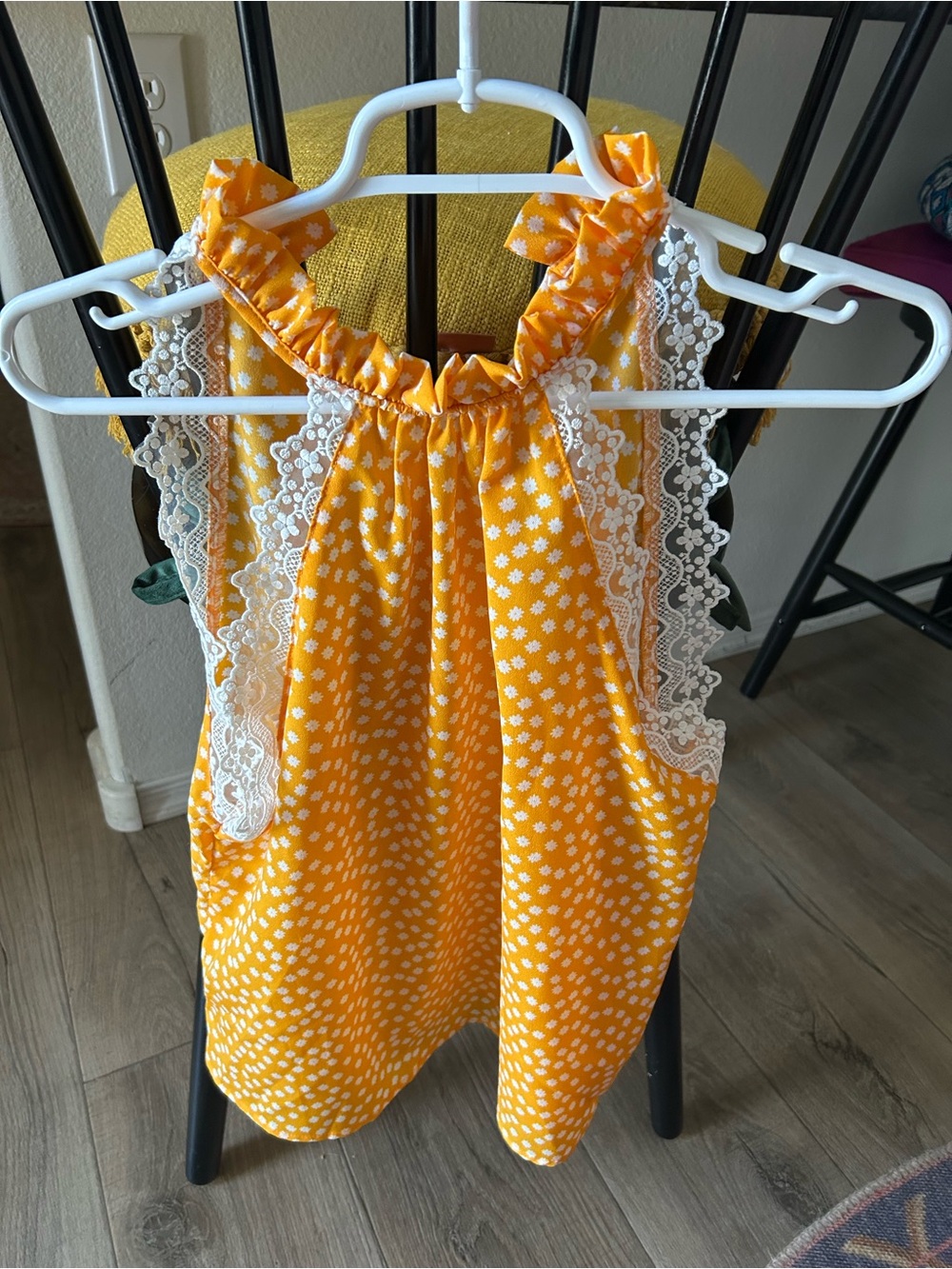 SHEIN Yellow Daisy Lace-Trim Halter tank